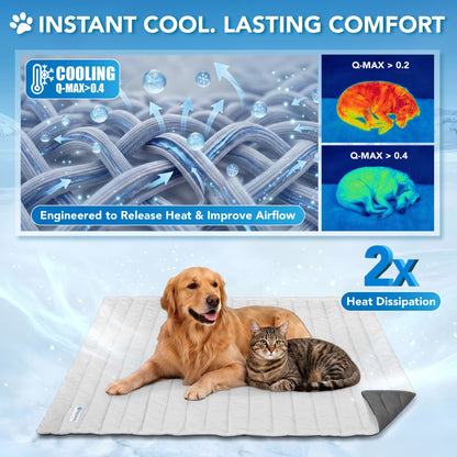 Dog Cooling Mat, Q-Max Pet Cooling Blanket with Thick Cushioning, Self Cooling Pad for Dogs & Cats, Reversible Summer Mat for Crate, Couch, Kennel, Gray/Light Grey, Medium (29X40)
