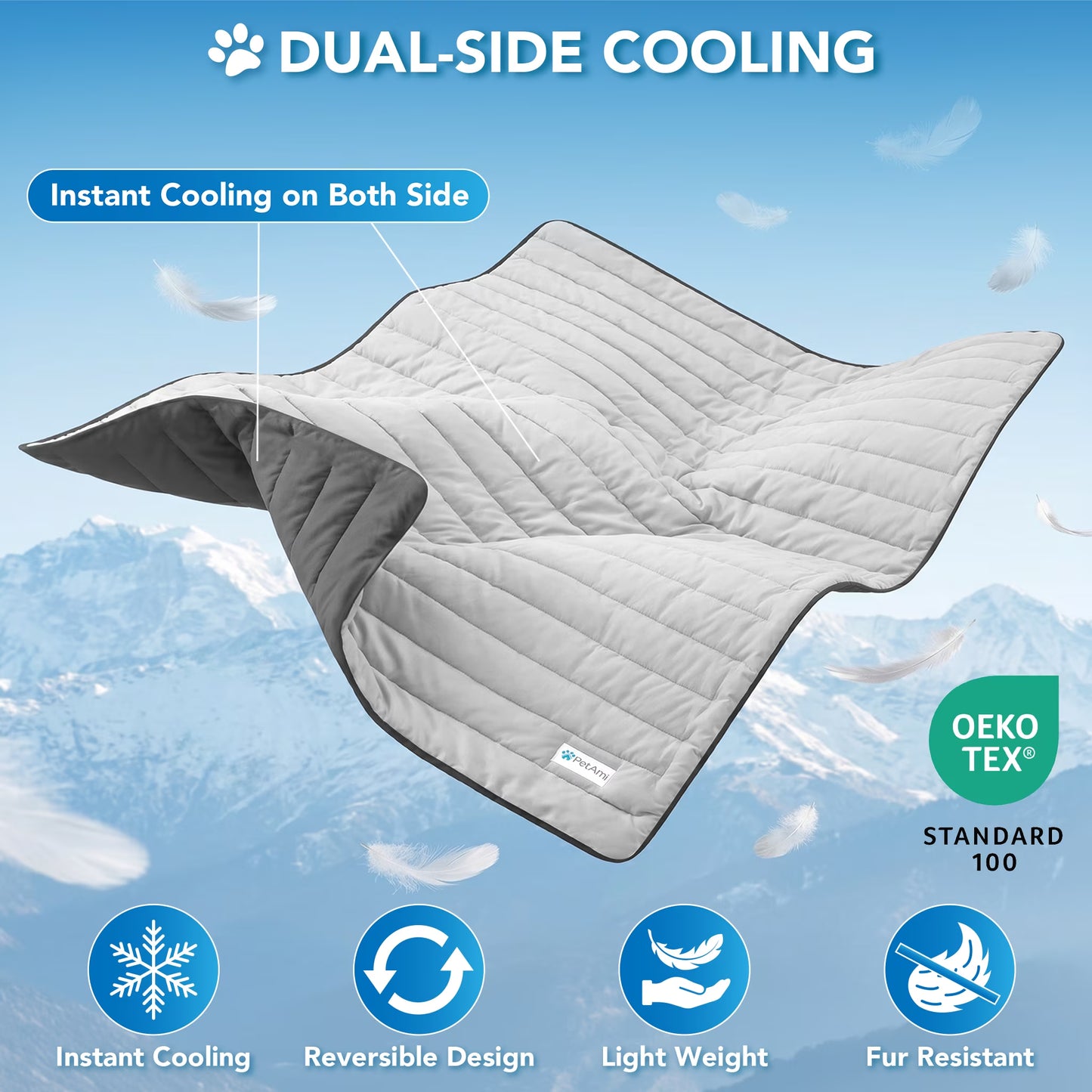 Dog Cooling Mat, Q-Max Pet Cooling Blanket with Thick Cushioning, Self Cooling Pad for Dogs & Cats, Reversible Summer Mat for Crate, Couch, Kennel, Gray/Light Grey, Medium (29X40)