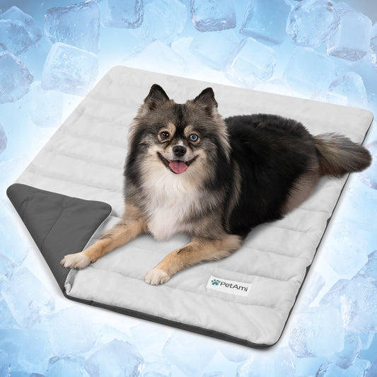 Dog Cooling Mat, Q-Max Pet Cooling Blanket with Thick Cushioning, Self Cooling Pad for Dogs & Cats, Reversible Summer Mat for Crate, Couch, Kennel, Gray/Light Grey, Medium (29X40)