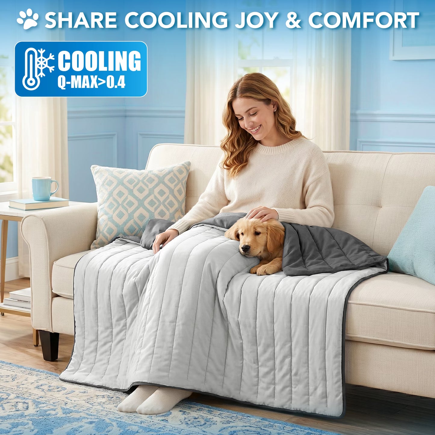 Dog Cooling Mat, Q-Max Pet Cooling Blanket with Thick Cushioning, Self Cooling Pad for Dogs & Cats, Reversible Summer Mat for Crate, Couch, Kennel, Gray/Light Grey, Medium (29X40)