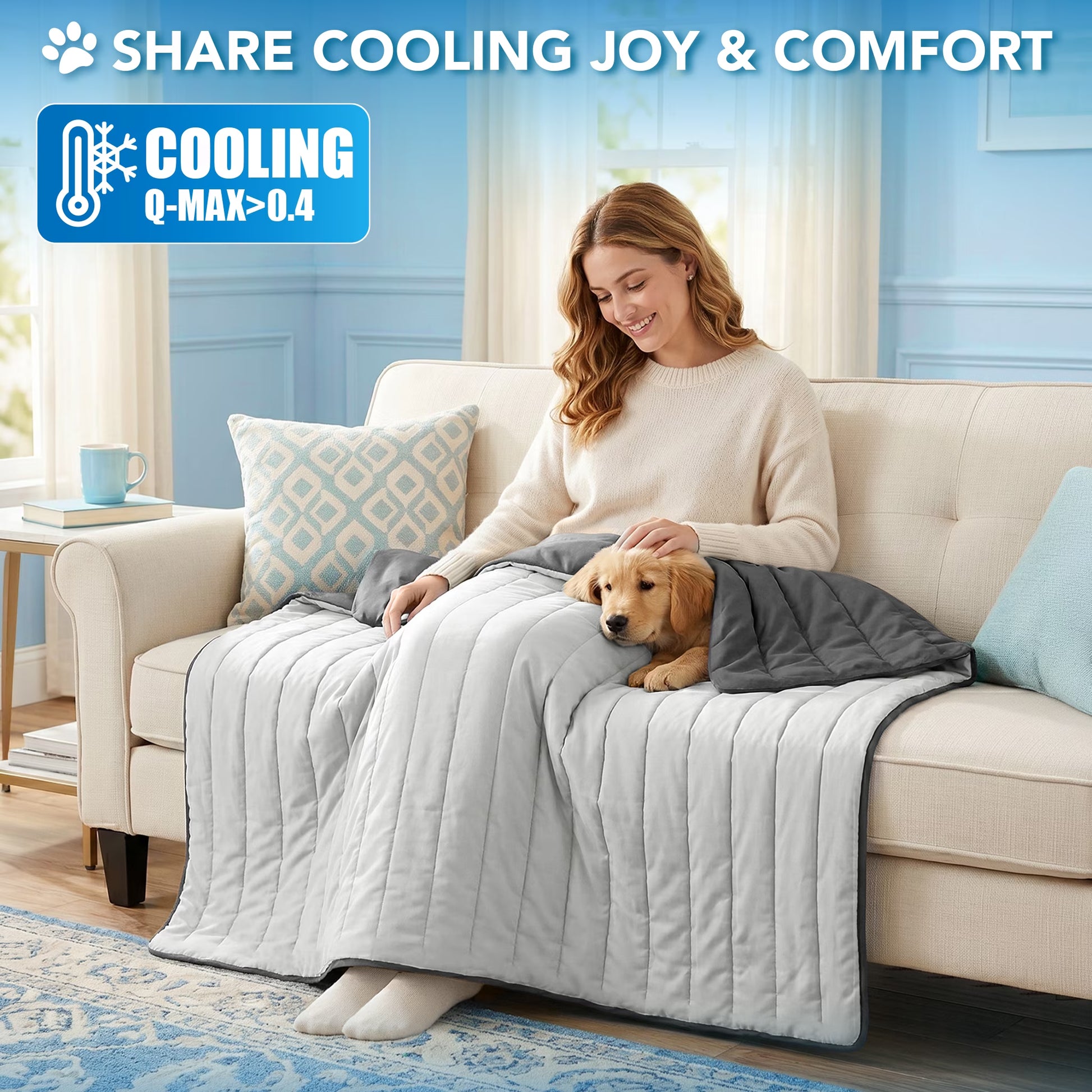Dog Cooling Mat, Q-Max Pet Cooling Blanket with Thick Cushioning, Self Cooling Pad for Dogs & Cats, Reversible Summer Mat for Crate, Couch, Kennel, Gray/Light Grey, Medium (29X40)