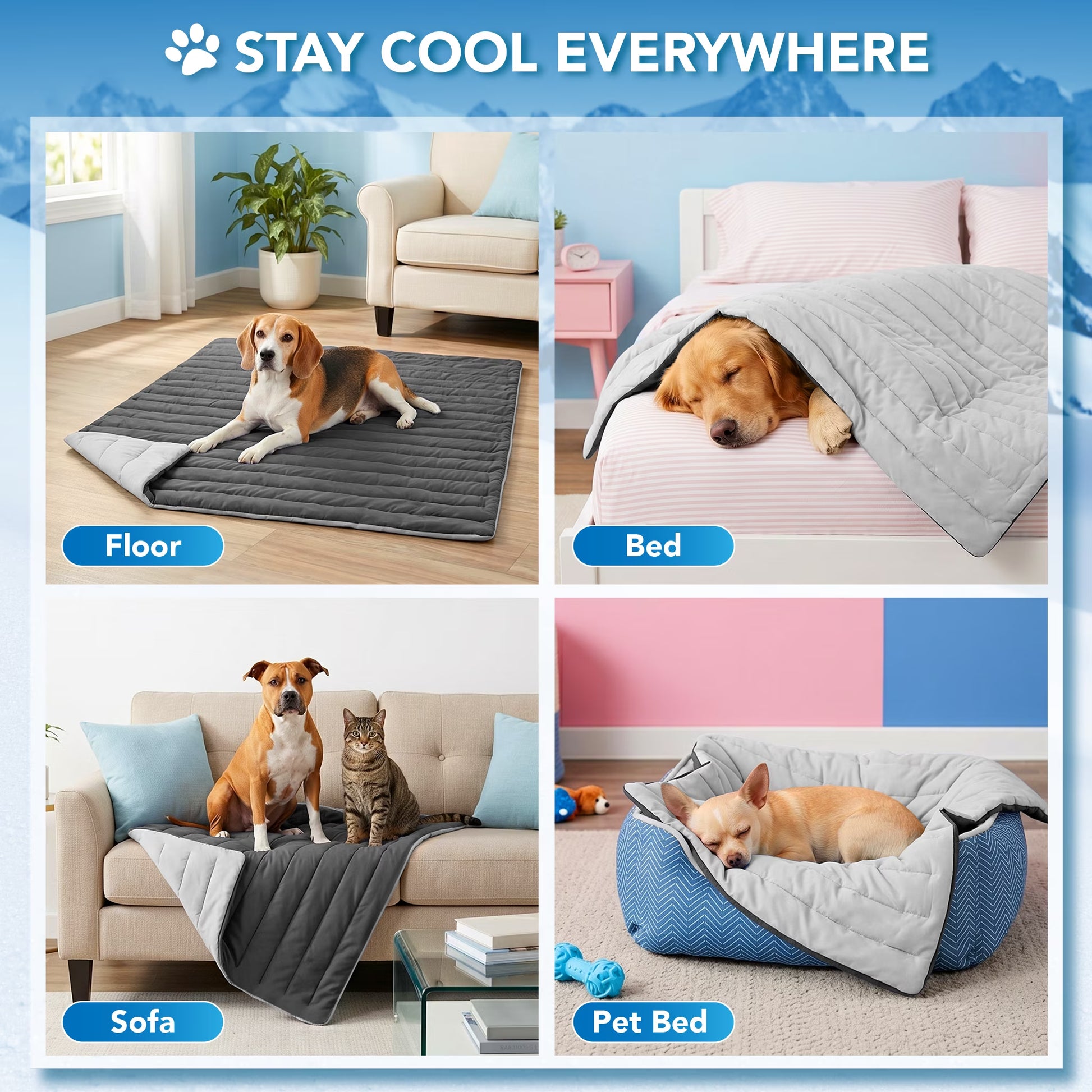 Dog Cooling Mat, Q-Max Pet Cooling Blanket with Thick Cushioning, Self Cooling Pad for Dogs & Cats, Reversible Summer Mat for Crate, Couch, Kennel, Gray/Light Grey, Medium (29X40)
